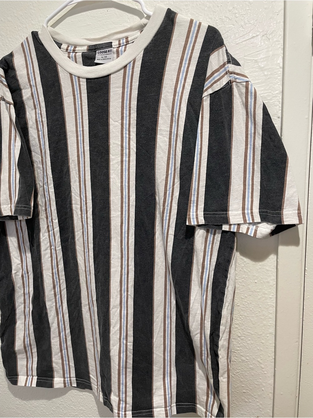 Cotton On Mens Vertical Stripe XL Loose Fit Black White Beige Tee - Picture 3 of 5
